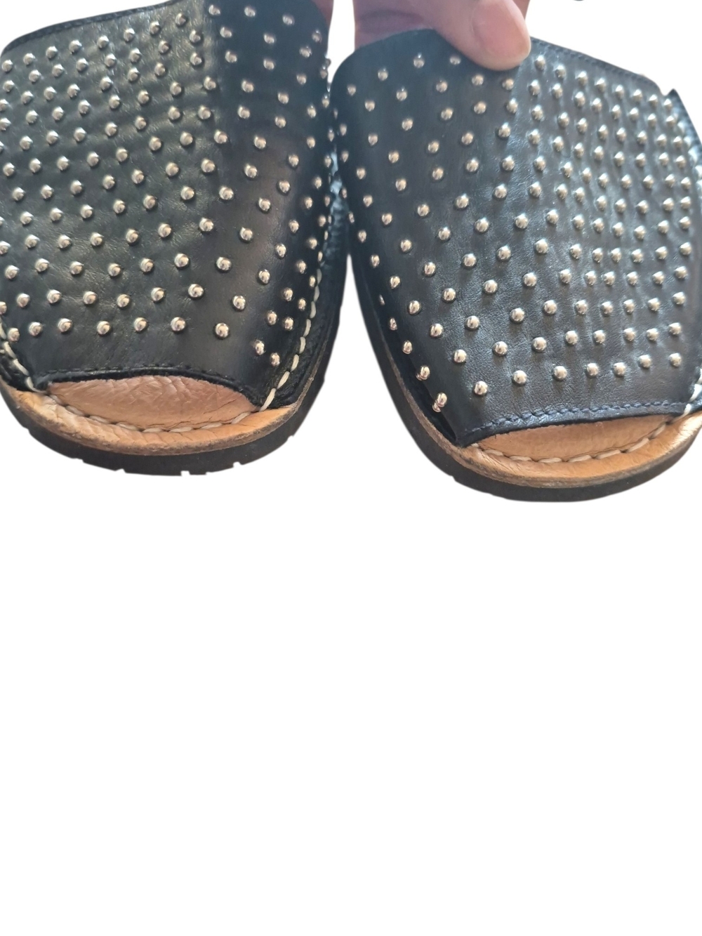 Spanish Sandals Black Leather Studded Avarca Slingback Flats Artisan 39, 8.5/9 - Picture 4 of 9